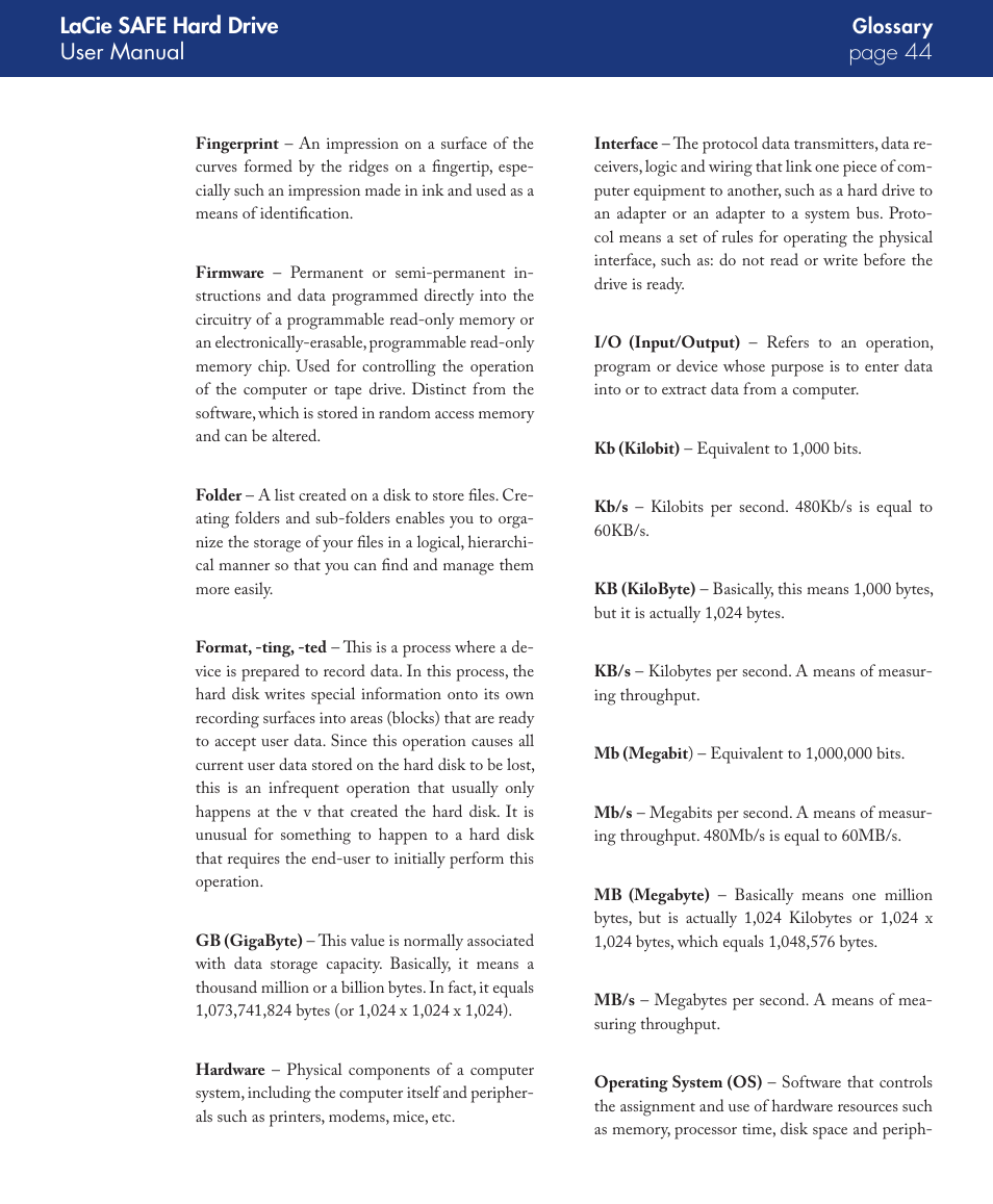 Lacie safe hard drive user manual page | LaCie SAFE User Manual | Page 44 / 45