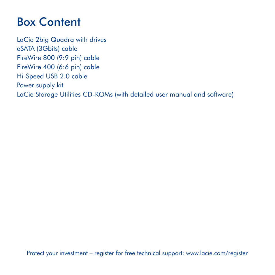 Box content | LaCie 2big Quadra User Manual | Page 2 / 24