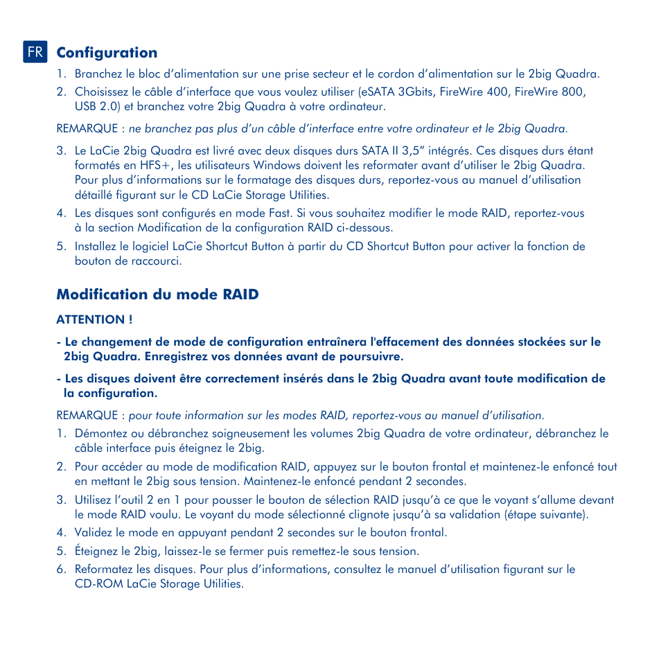 Configuration, Modification du mode raid | LaCie 2big Quadra User Manual | Page 7 / 24