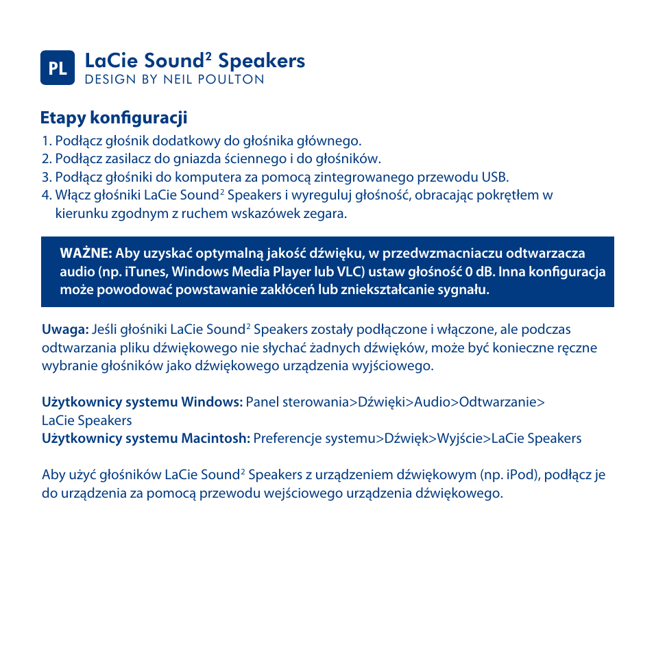 Lacie sound, Speakers, Etapy konfiguracji pl | LaCie Sound 2 User Manual | Page 15 / 24