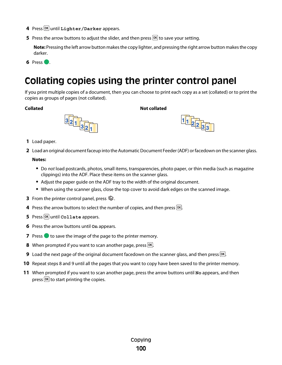Collating copies using the printer control panel | Lexmark 5600 Series User Manual | Page 100 / 173
