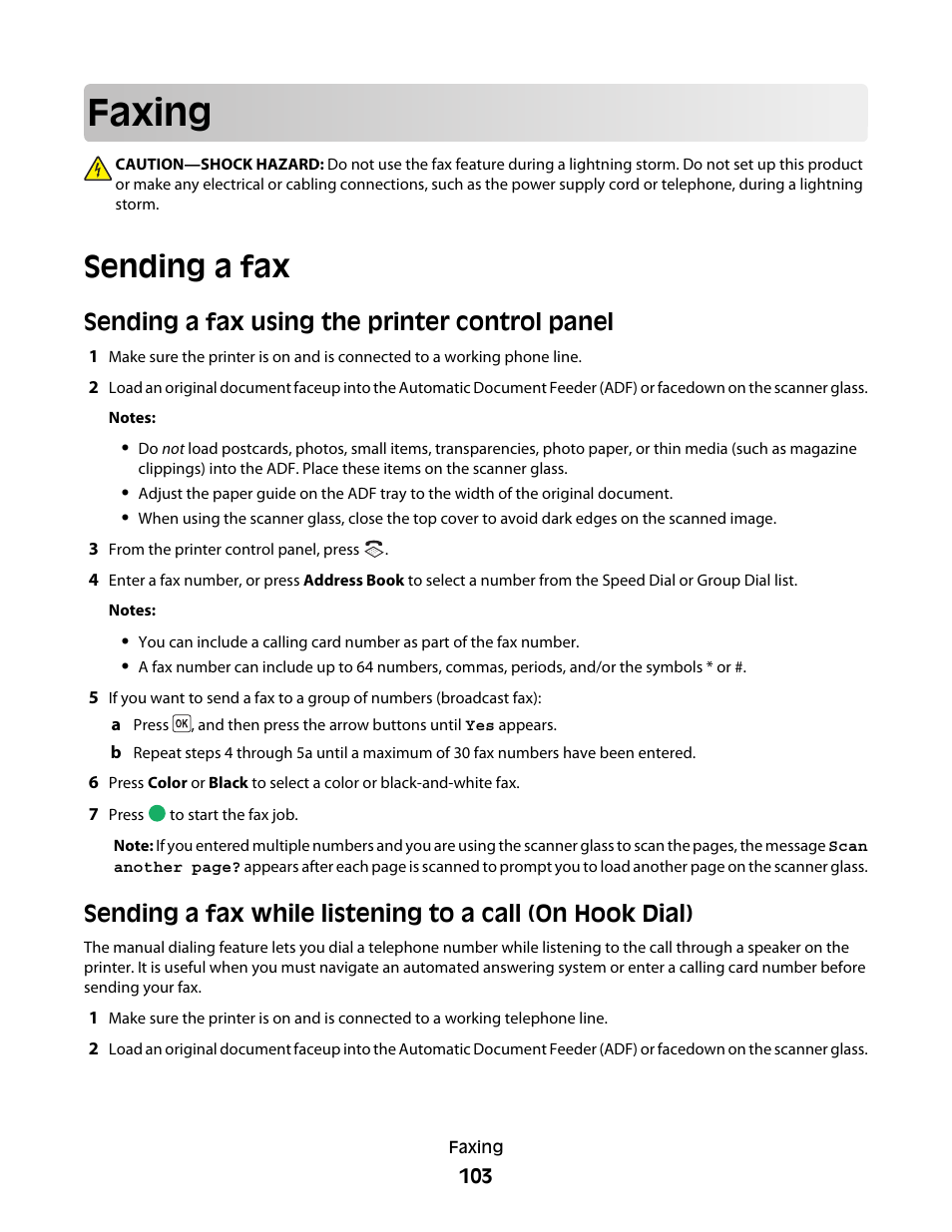 Faxing, Sending a fax, Sending a fax using the printer control panel | Lexmark 5600 Series User Manual | Page 103 / 173