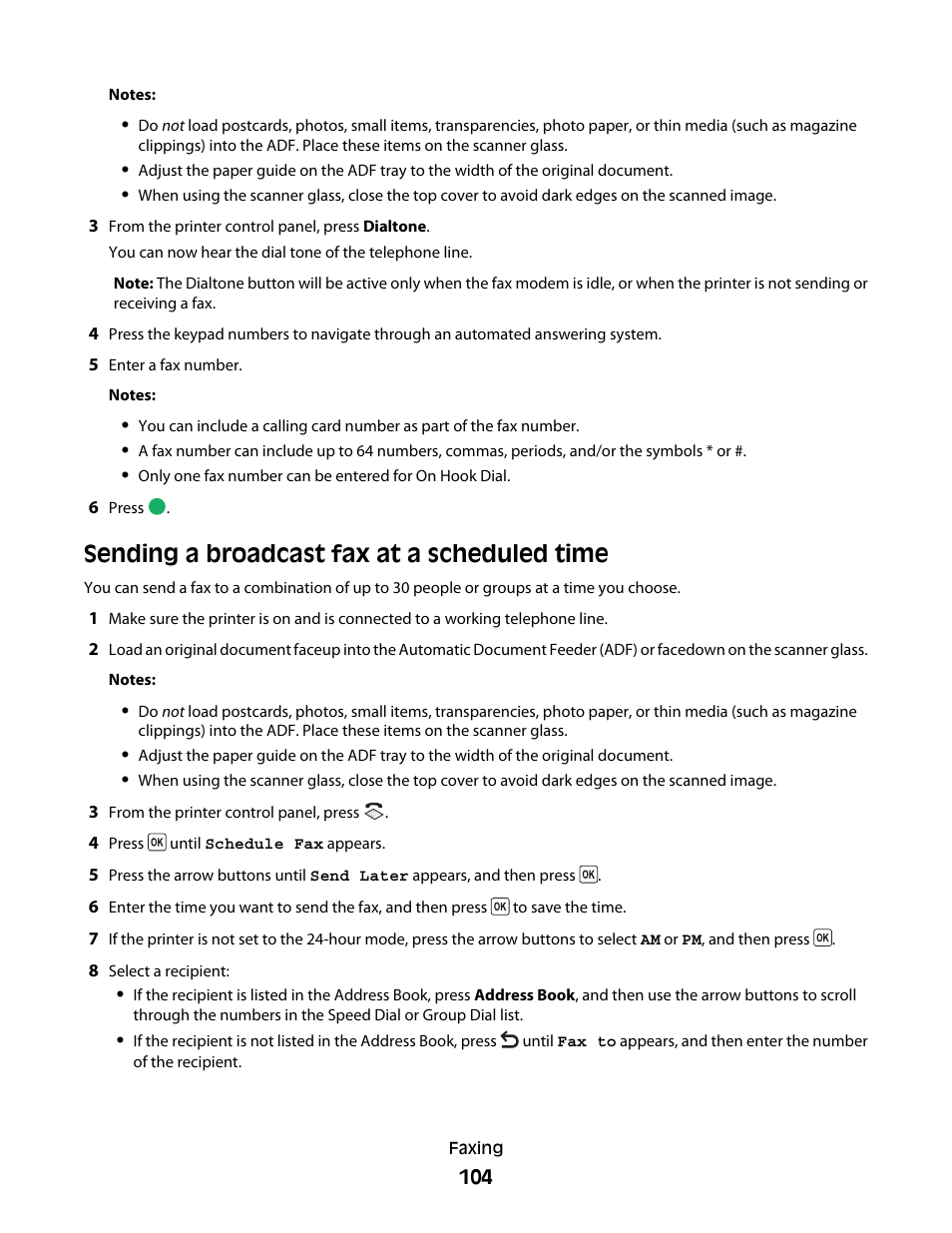 Sending a broadcast fax at a scheduled time | Lexmark 5600 Series User Manual | Page 104 / 173