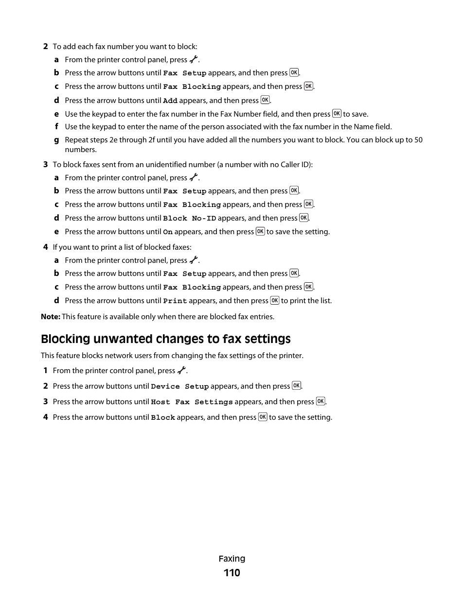 Blocking unwanted changes to fax settings | Lexmark 5600 Series User Manual | Page 110 / 173