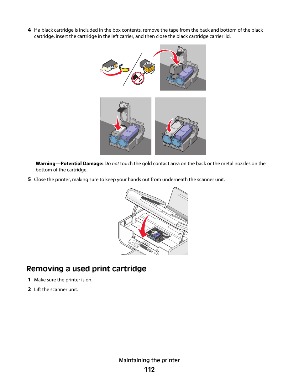 Removing a used print cartridge | Lexmark 5600 Series User Manual | Page 112 / 173