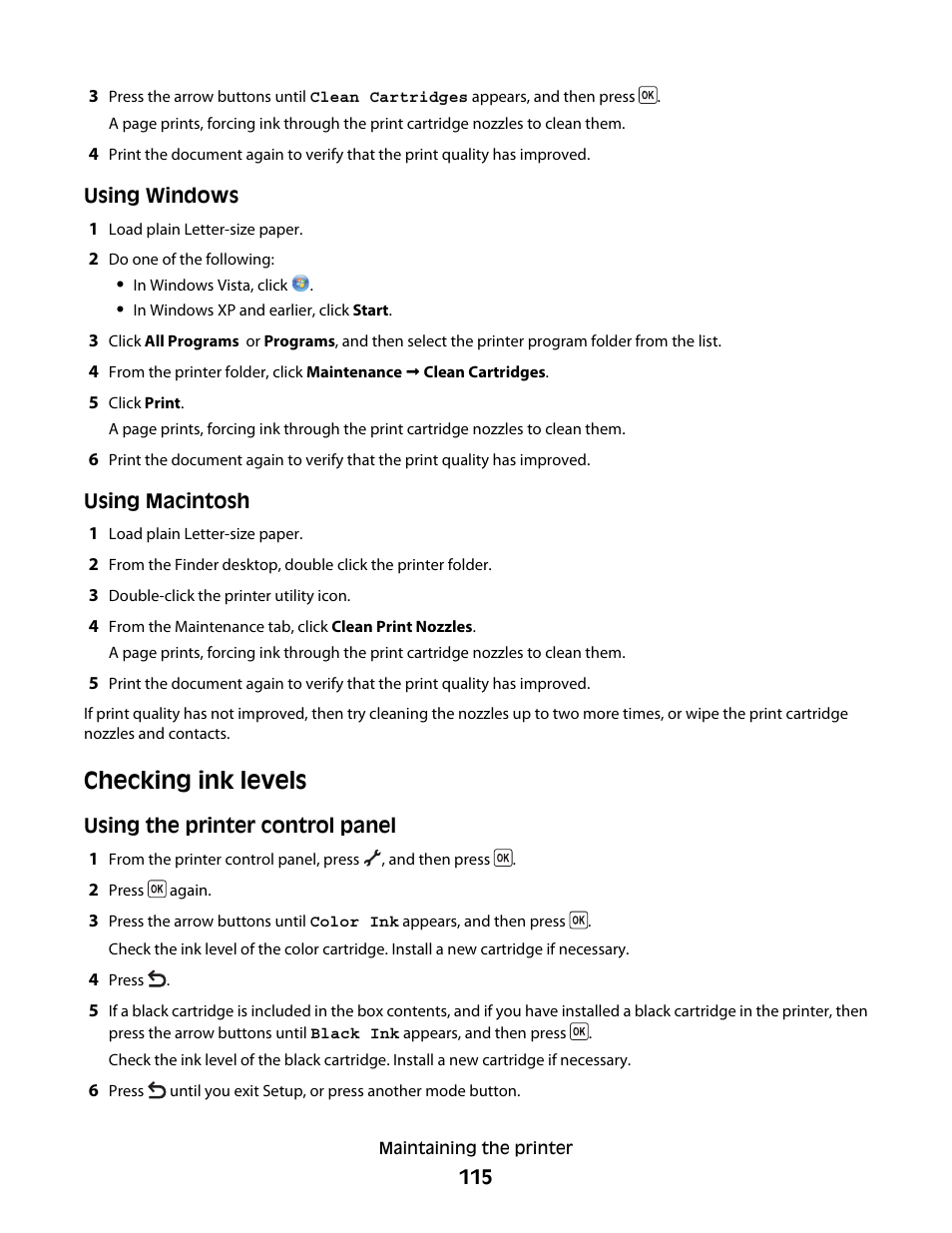 Checking ink levels | Lexmark 5600 Series User Manual | Page 115 / 173