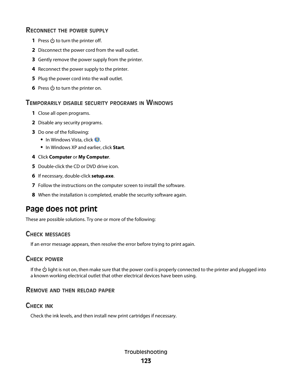 Page does not print | Lexmark 5600 Series User Manual | Page 123 / 173