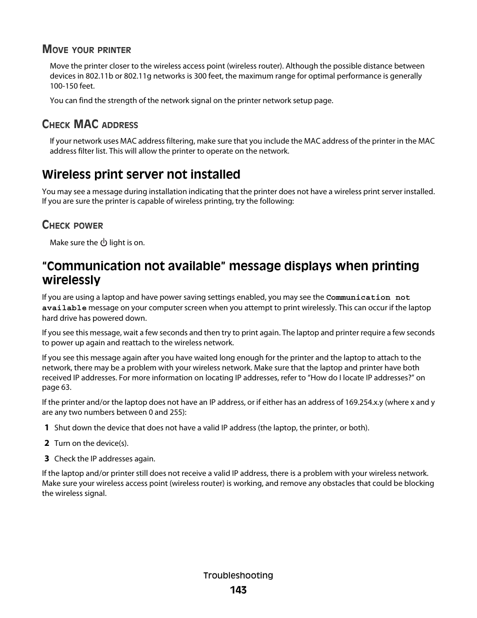 Wireless print server not installed | Lexmark 5600 Series User Manual | Page 143 / 173