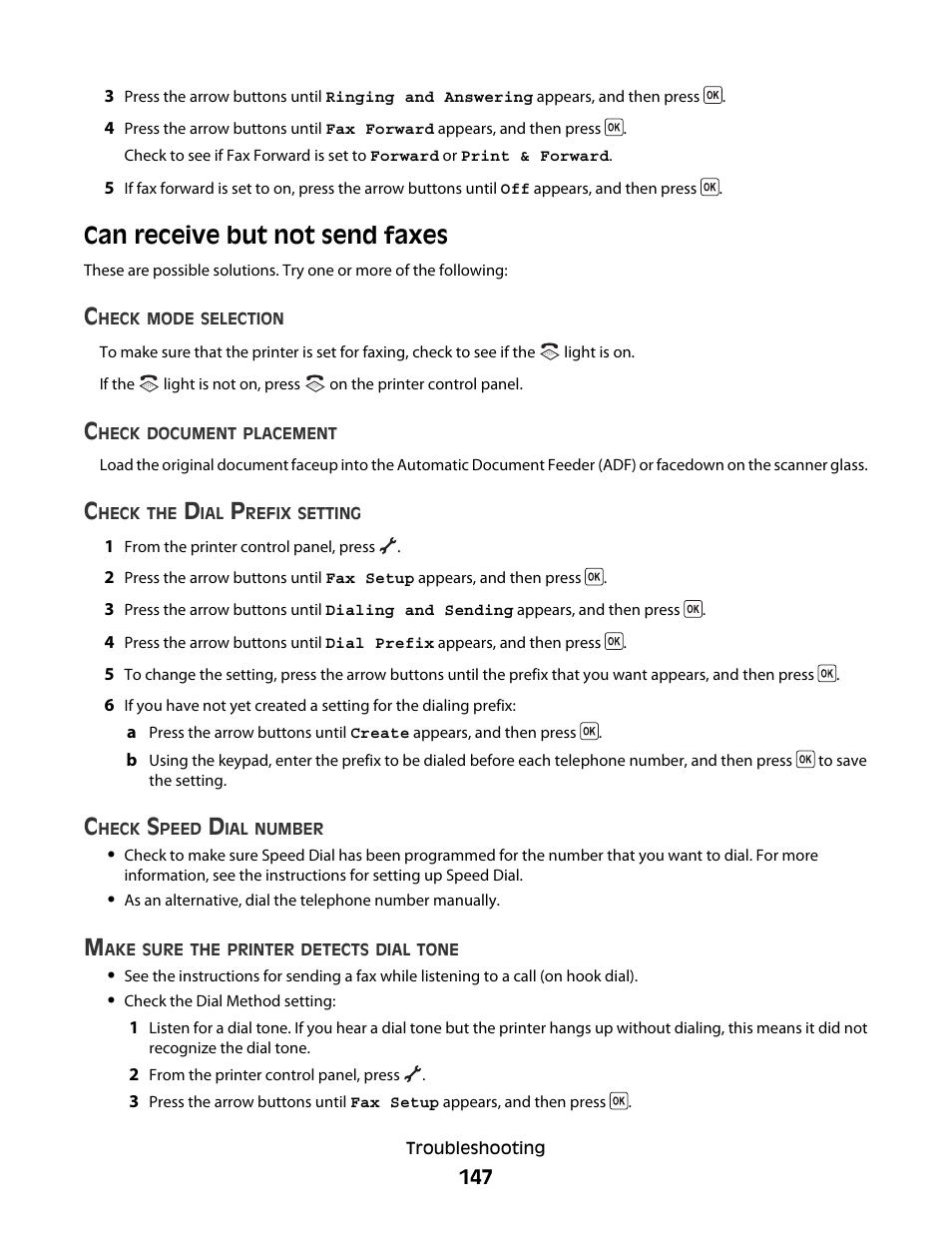 Can receive but not send faxes | Lexmark 5600 Series User Manual | Page 147 / 173