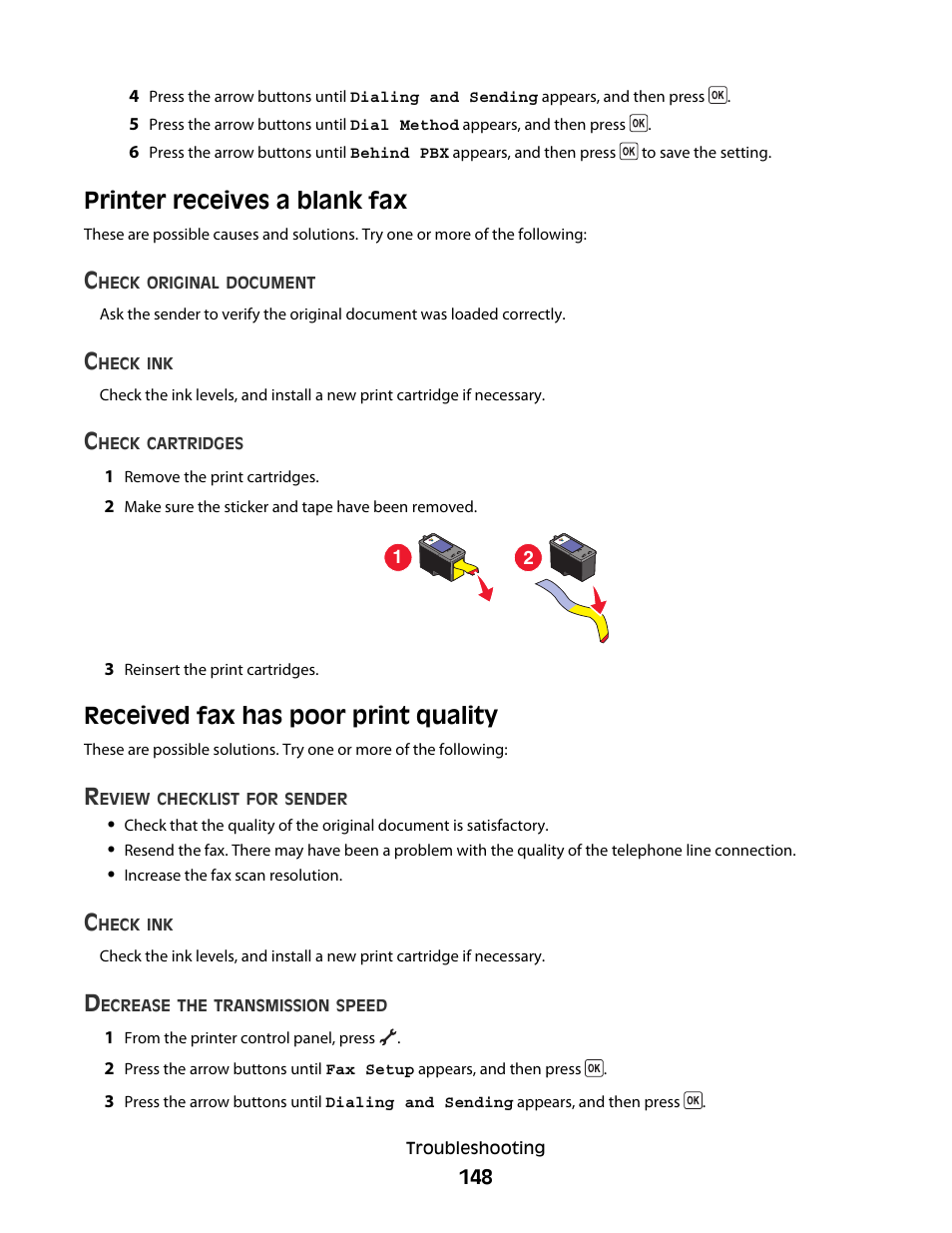 Printer receives a blank fax, Received fax has poor print quality | Lexmark 5600 Series User Manual | Page 148 / 173
