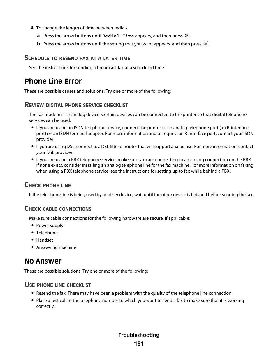 Phone line error, No answer, Phone line error no answer | Lexmark 5600 Series User Manual | Page 151 / 173
