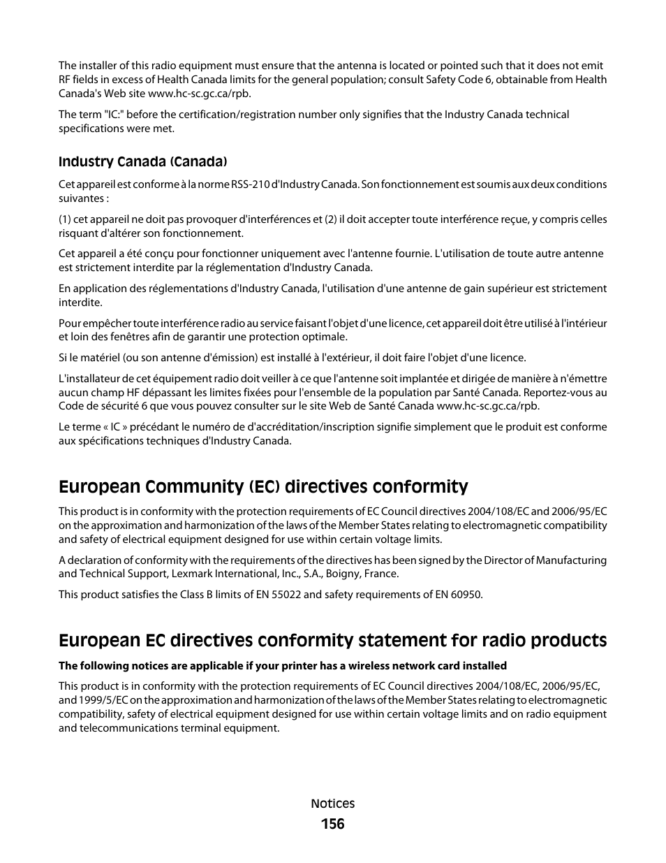 European community (ec) directives conformity | Lexmark 5600 Series User Manual | Page 156 / 173