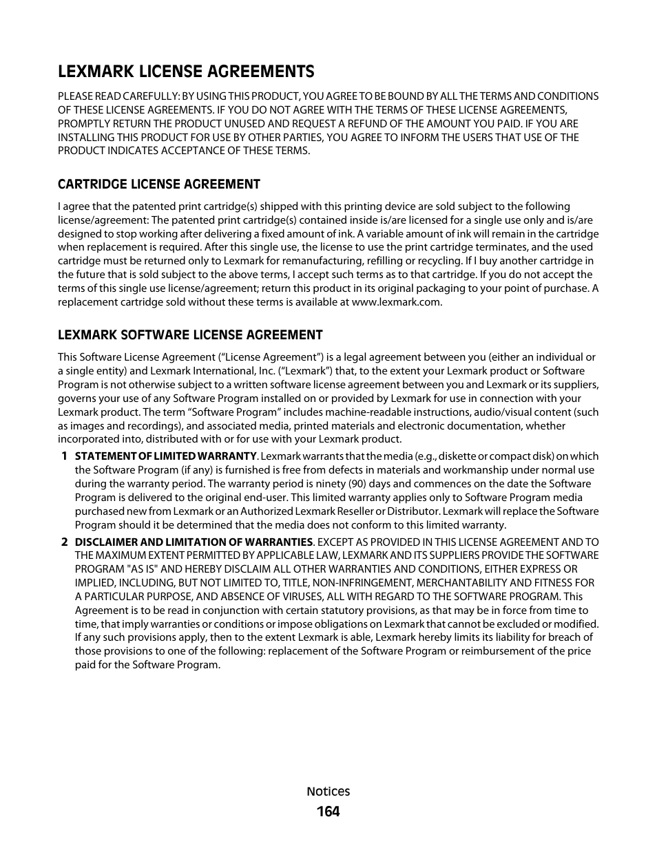 Lexmark license agreements | Lexmark 5600 Series User Manual | Page 164 / 173