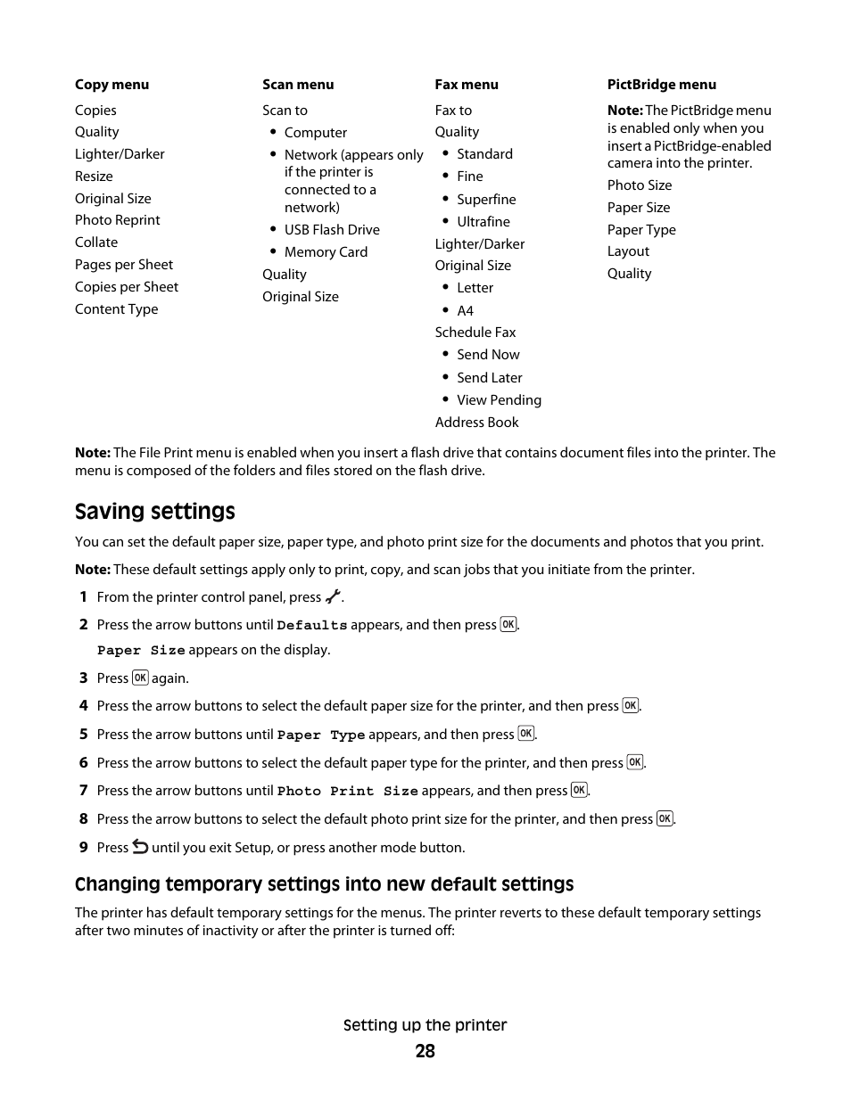 Saving settings | Lexmark 5600 Series User Manual | Page 28 / 173