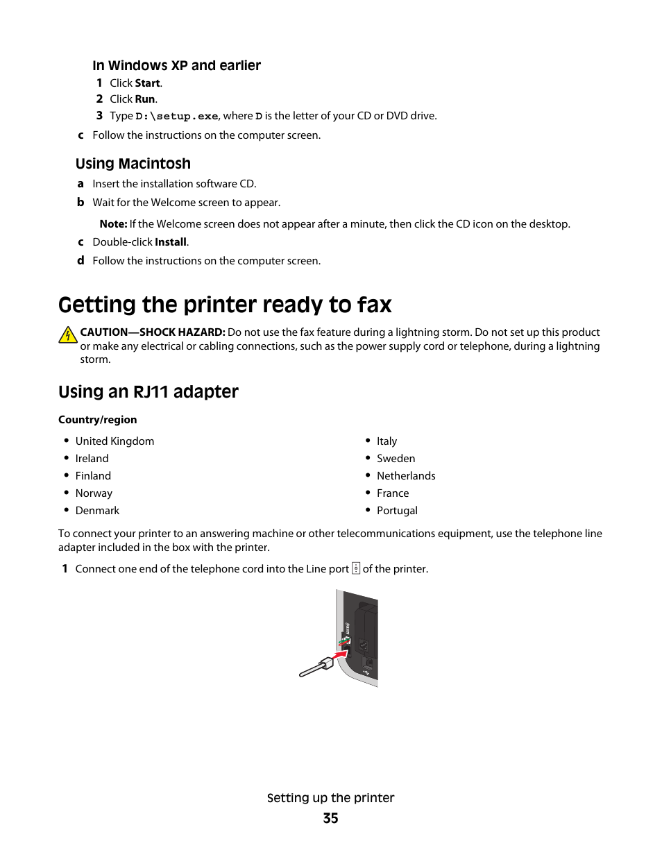 Getting the printer ready to fax, Using an rj11 adapter | Lexmark 5600 Series User Manual | Page 35 / 173