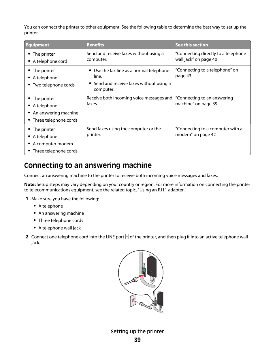 Connecting to an answering machine | Lexmark 5600 Series User Manual | Page 39 / 173