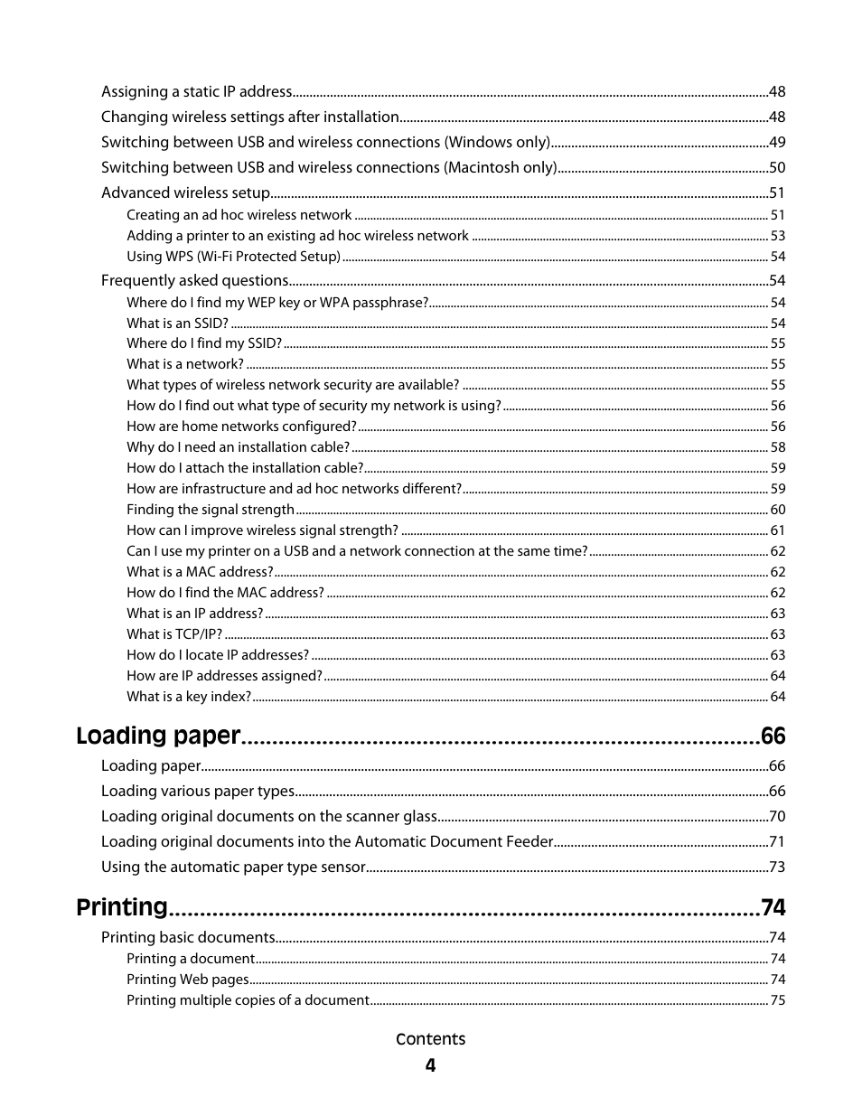 Loading paper, Printing | Lexmark 5600 Series User Manual | Page 4 / 173