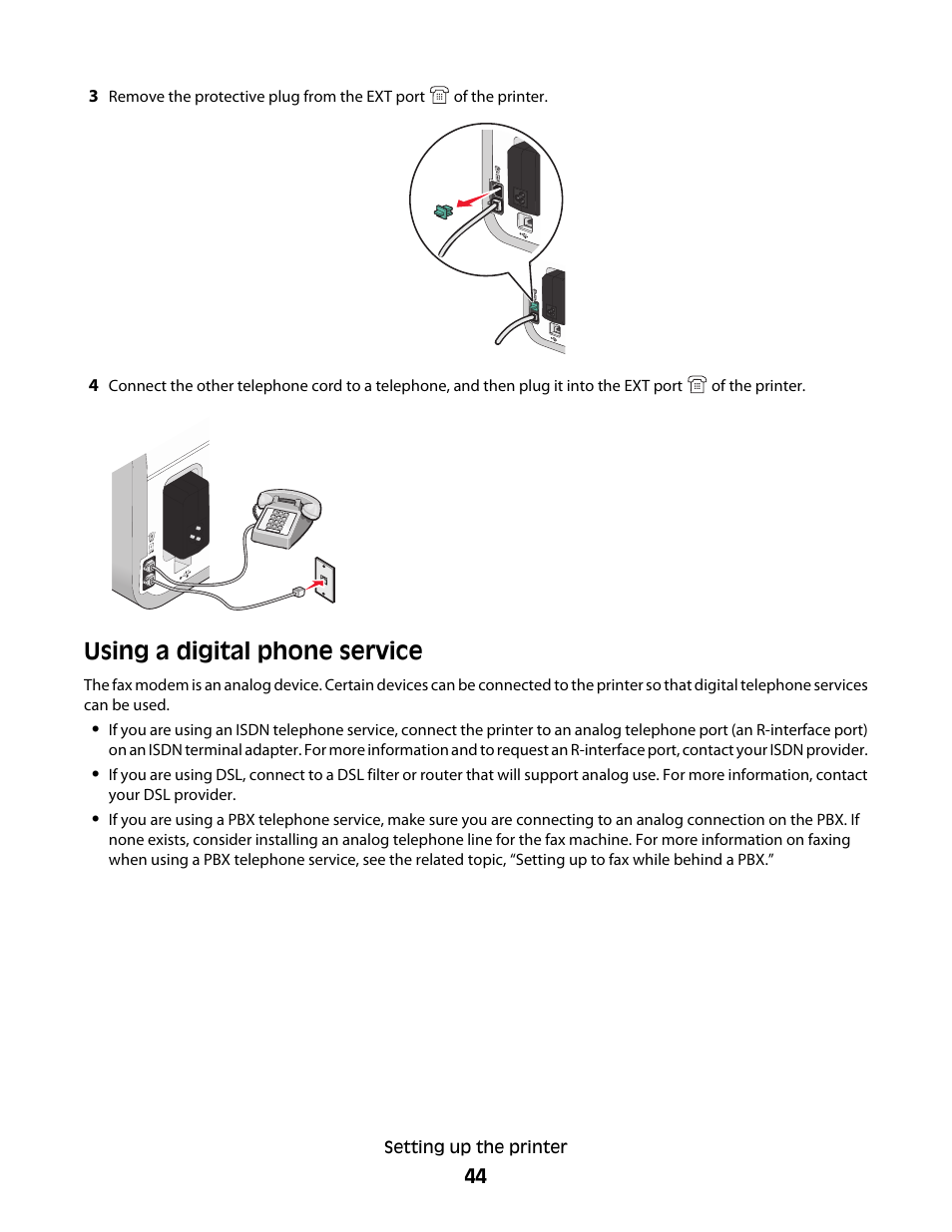 Using a digital phone service | Lexmark 5600 Series User Manual | Page 44 / 173