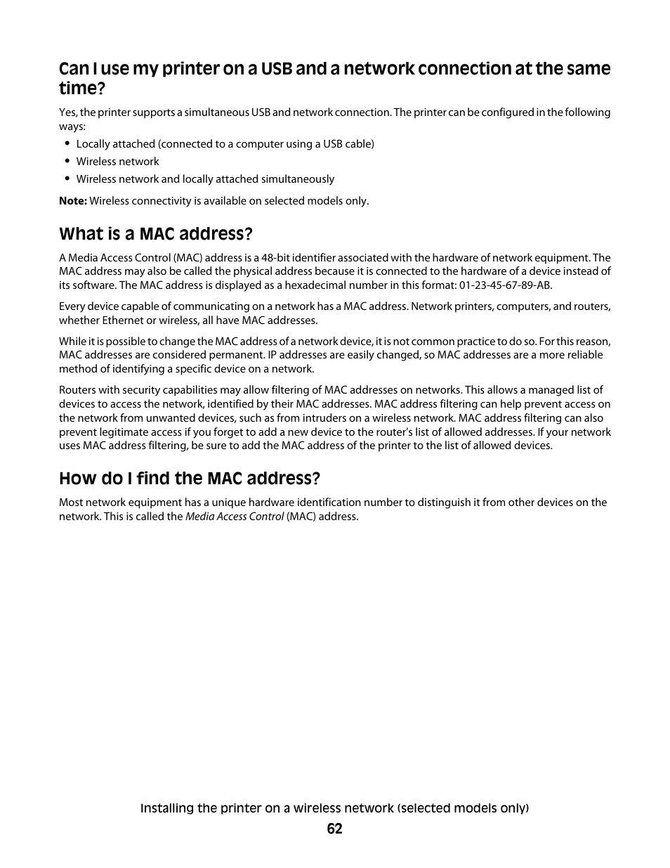 What is a mac address, How do i find the mac address | Lexmark 5600 Series User Manual | Page 62 / 173