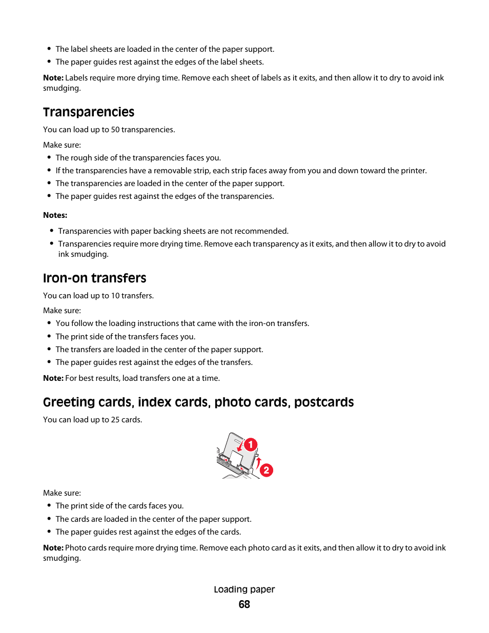 Transparencies, Iron-on transfers | Lexmark 5600 Series User Manual | Page 68 / 173