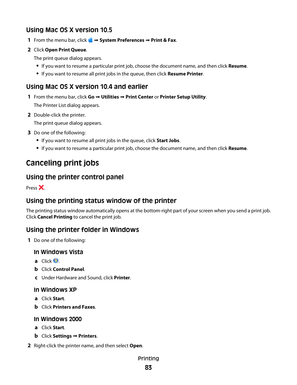 Canceling print jobs | Lexmark 5600 Series User Manual | Page 83 / 173