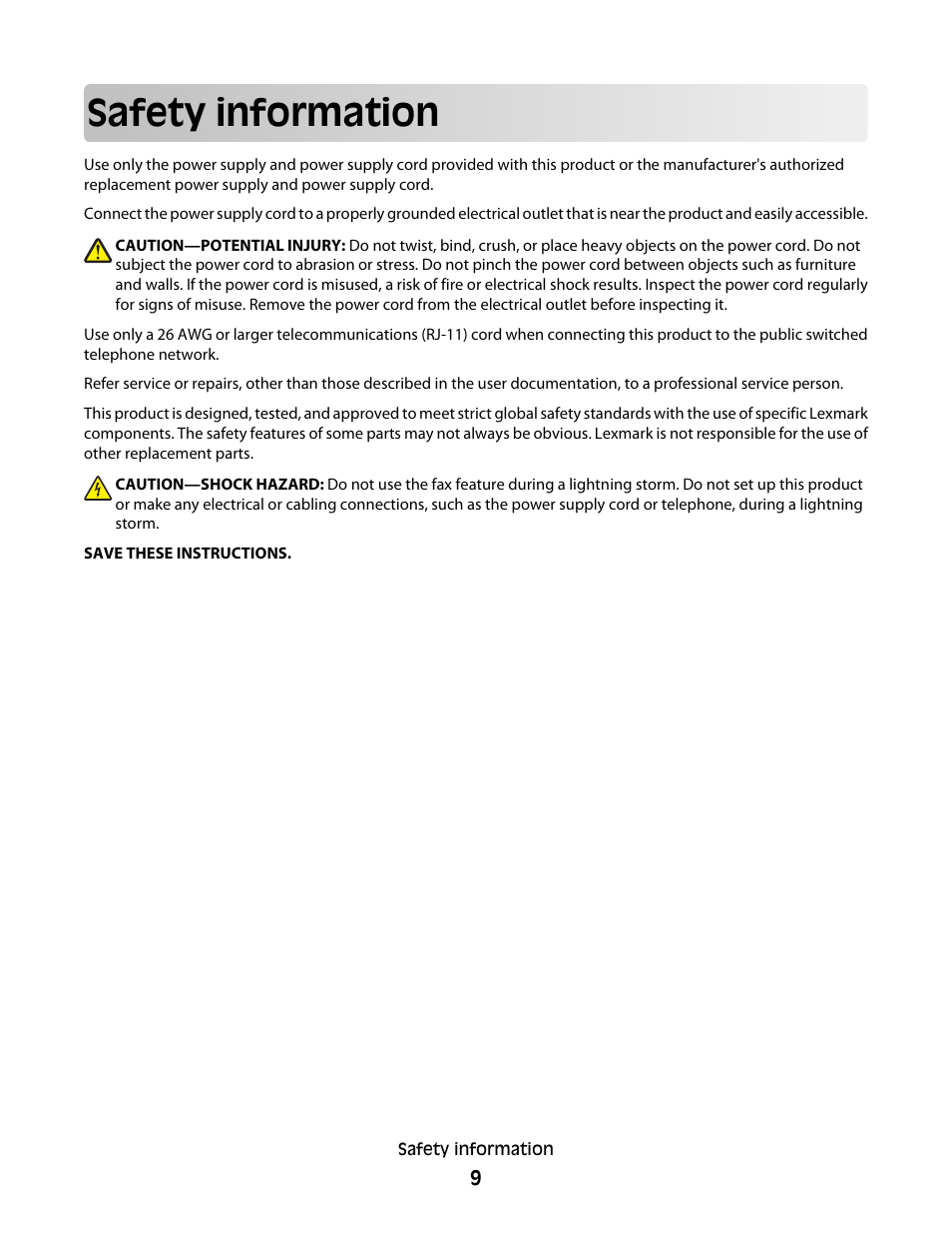 Safety information | Lexmark 5600 Series User Manual | Page 9 / 173