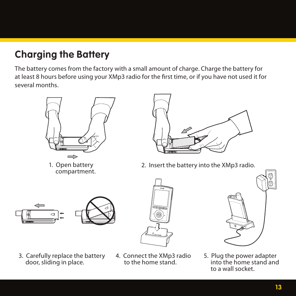 Charging the battery | Lexmark XM MP3 GEX-XMP3 User Manual | Page 13 / 78