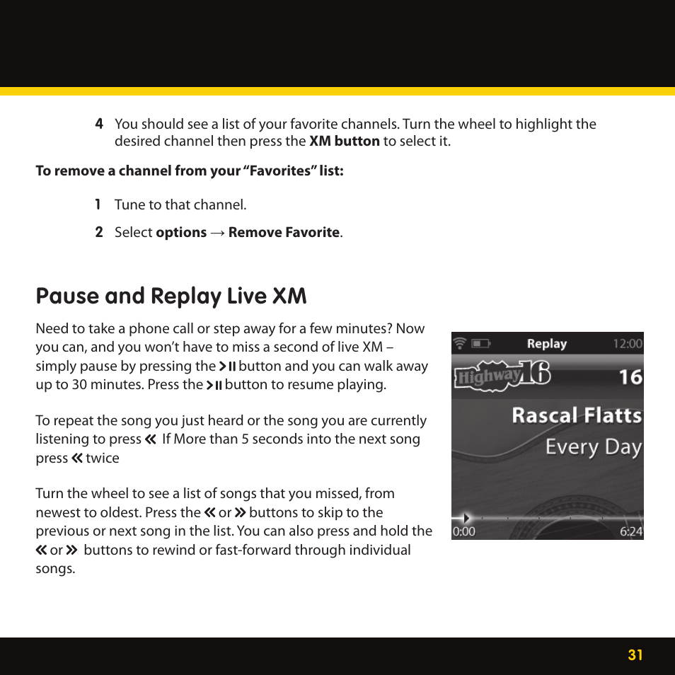 Pause and replay live xm | Lexmark XM MP3 GEX-XMP3 User Manual | Page 31 / 78