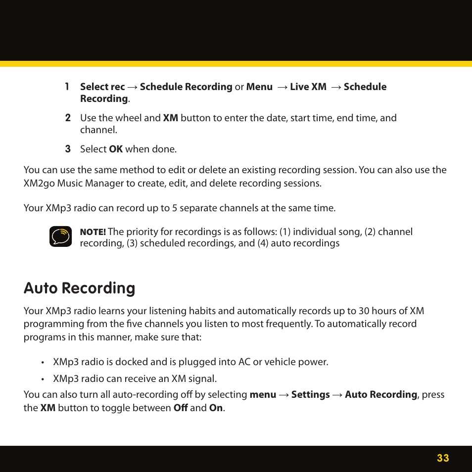 Auto recording | Lexmark XM MP3 GEX-XMP3 User Manual | Page 33 / 78