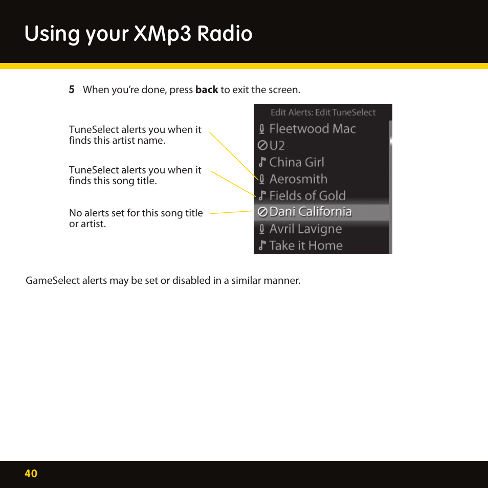 Using your xmp3 radio | Lexmark XM MP3 GEX-XMP3 User Manual | Page 40 / 78