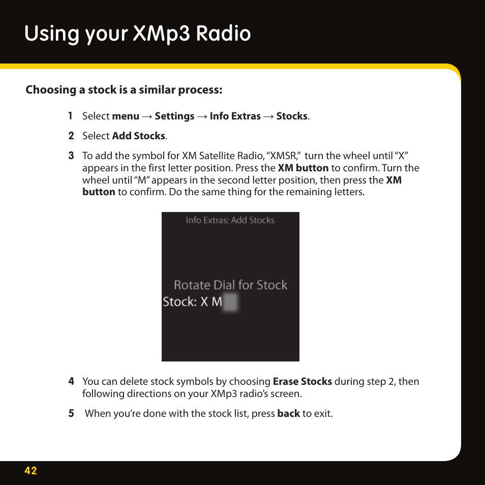 Using your xmp3 radio | Lexmark XM MP3 GEX-XMP3 User Manual | Page 42 / 78