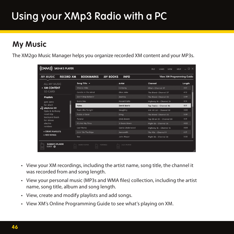 Using your xmp3 radio with a pc, My music | Lexmark XM MP3 GEX-XMP3 User Manual | Page 46 / 78