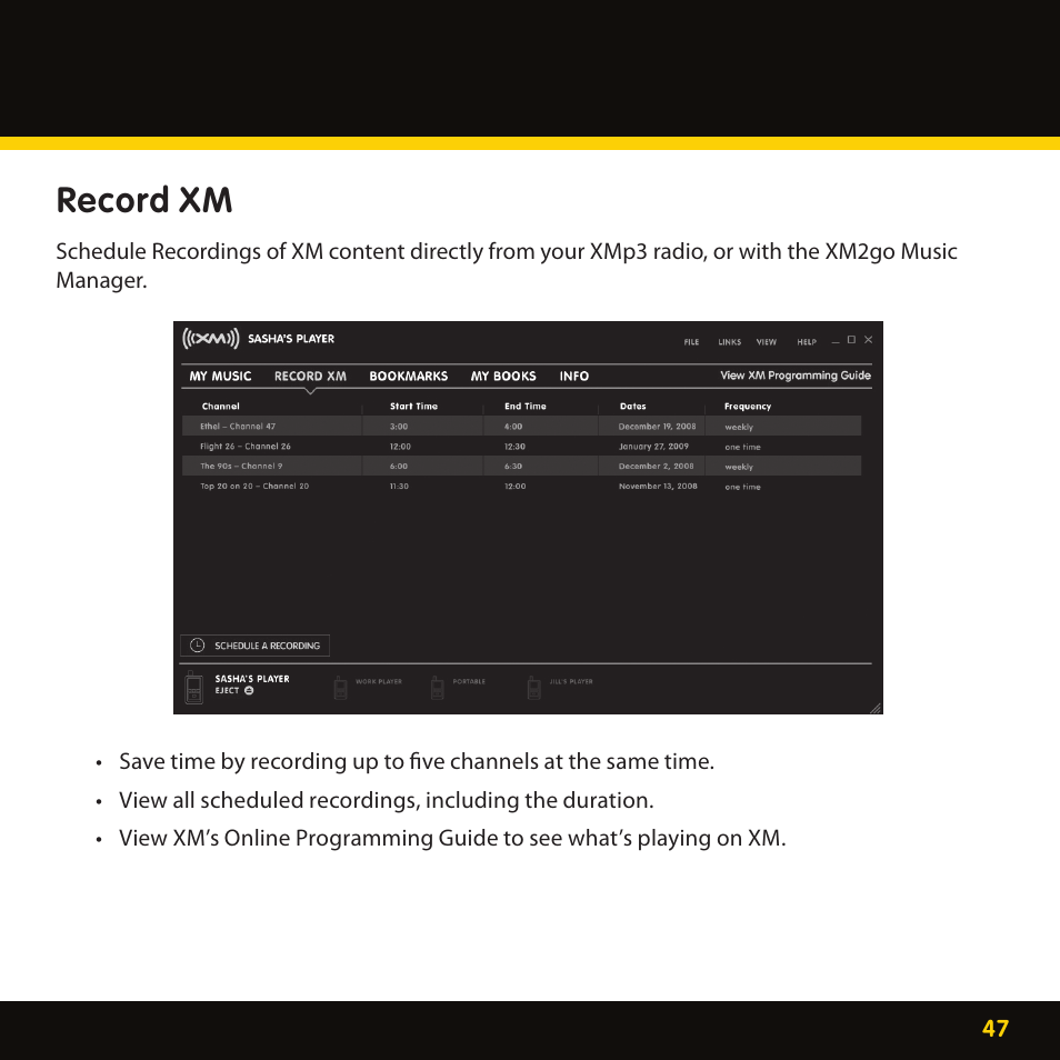 Record xm | Lexmark XM MP3 GEX-XMP3 User Manual | Page 47 / 78