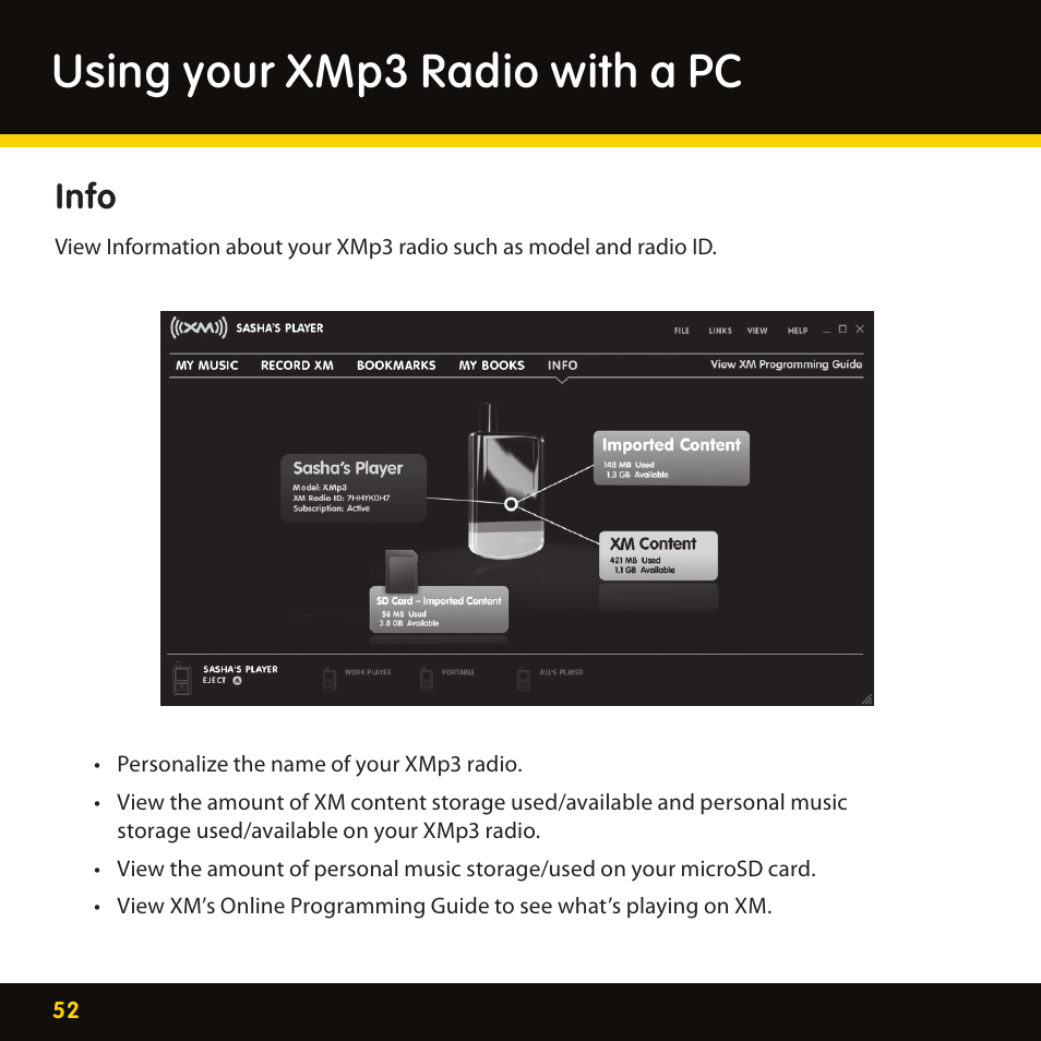 Using your xmp3 radio with a pc, Info | Lexmark XM MP3 GEX-XMP3 User Manual | Page 52 / 78