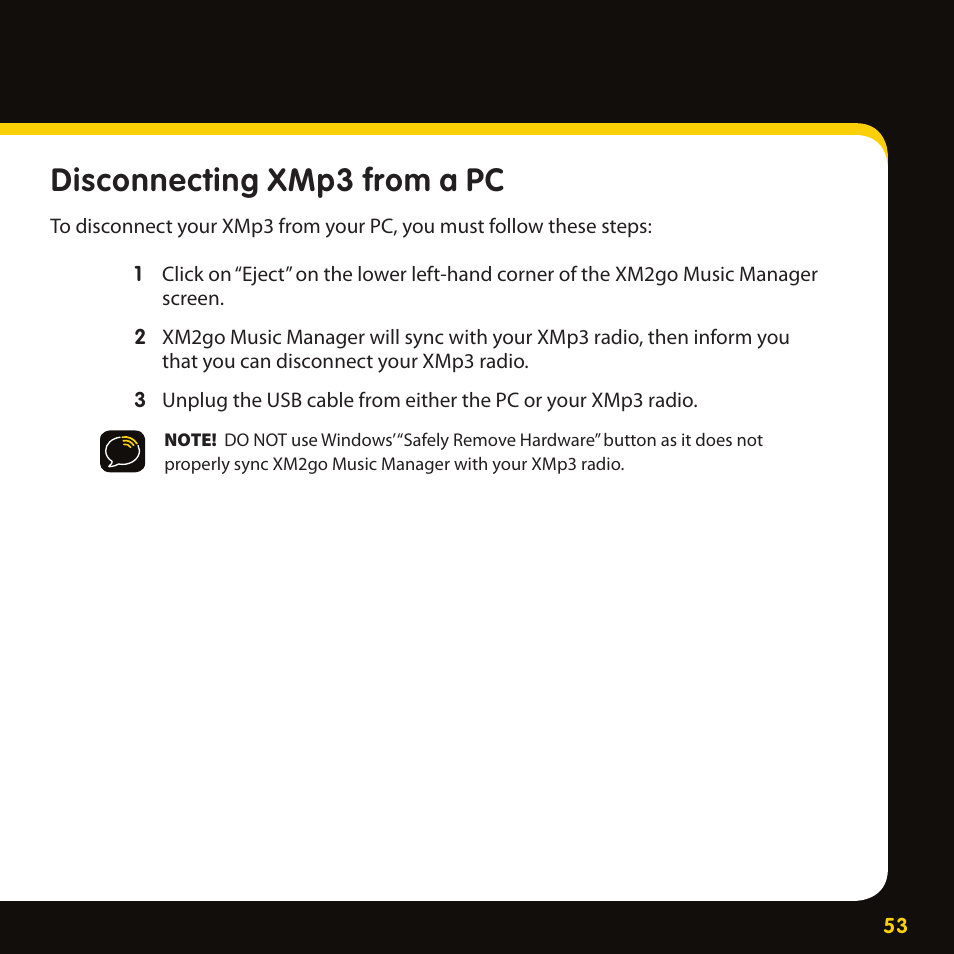 Disconnecting xmp3 from a pc | Lexmark XM MP3 GEX-XMP3 User Manual | Page 53 / 78