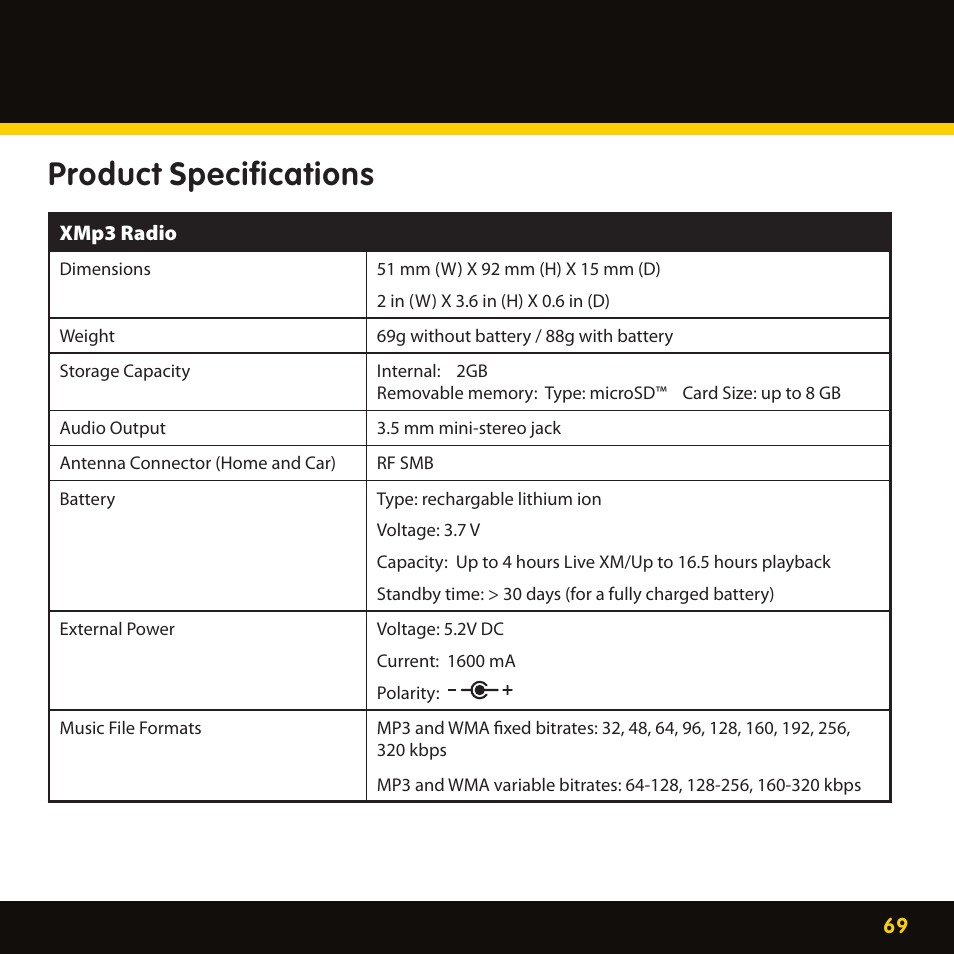 Product specifications | Lexmark XM MP3 GEX-XMP3 User Manual | Page 69 / 78