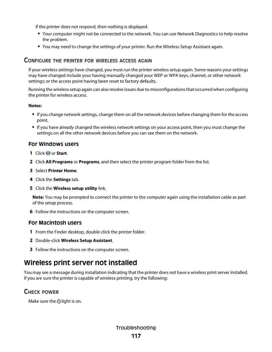 Wireless print server not installed | Lexmark 30E User Manual | Page 117 / 144