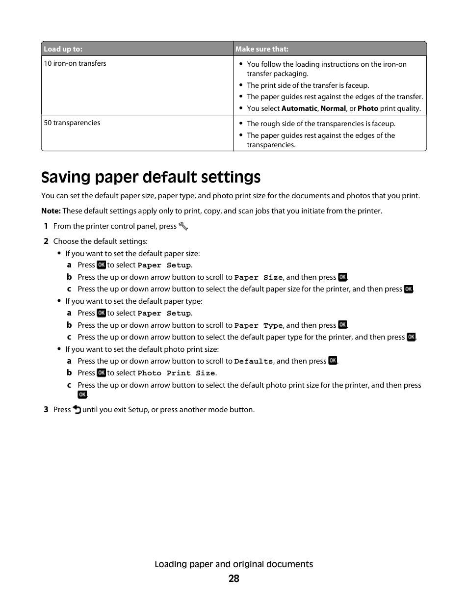 Saving paper default settings | Lexmark 30E User Manual | Page 28 / 144