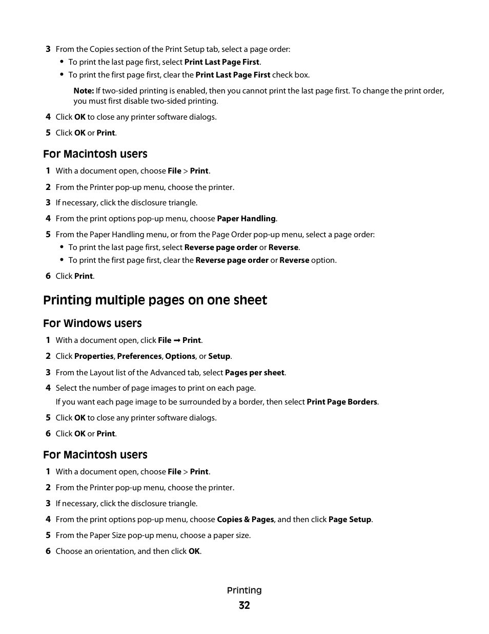 Printing multiple pages on one sheet | Lexmark 30E User Manual | Page 32 / 144