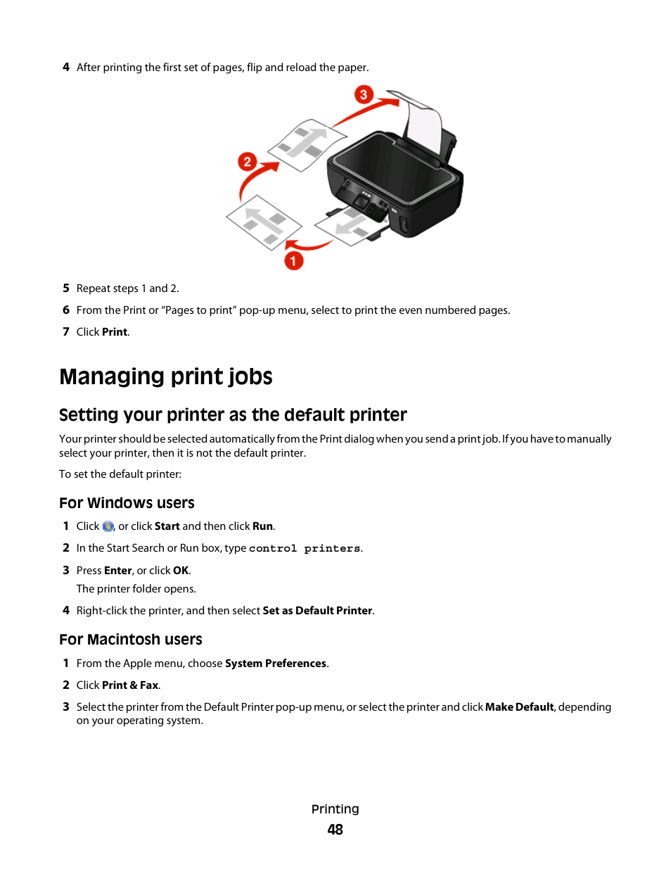 Managing print jobs, Setting your printer as the default printer | Lexmark 30E User Manual | Page 48 / 144