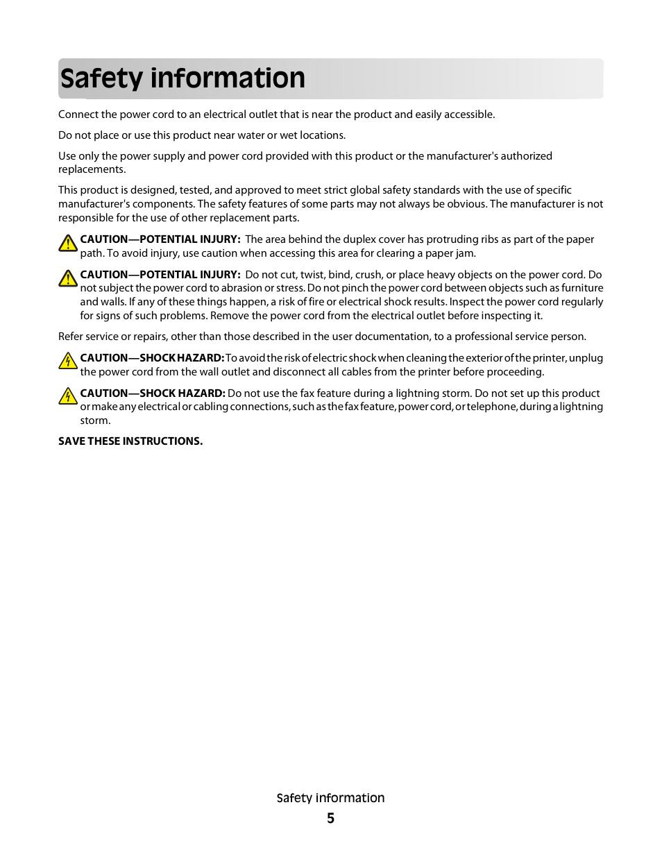 Safety information | Lexmark 30E User Manual | Page 5 / 144