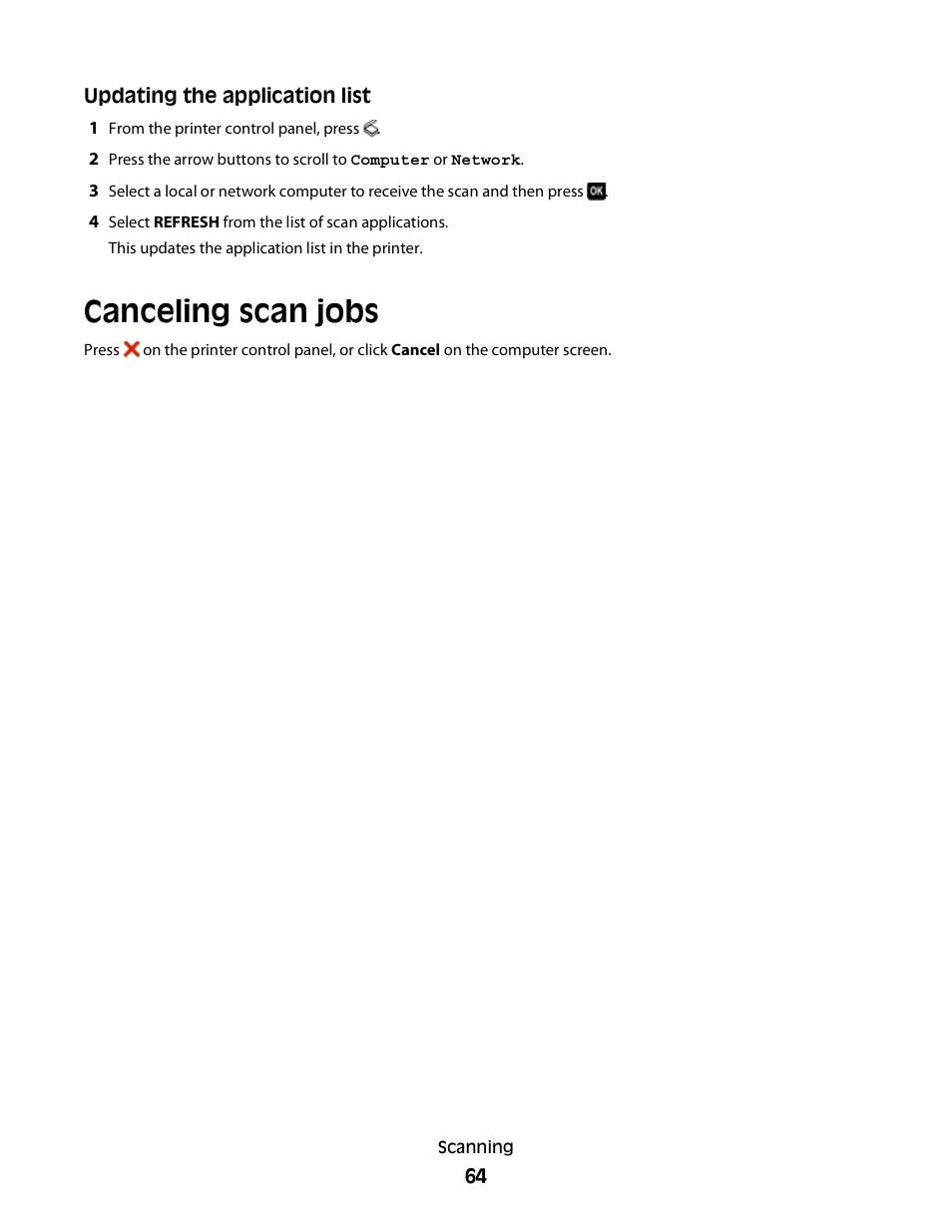 Canceling scan jobs | Lexmark 30E User Manual | Page 64 / 144