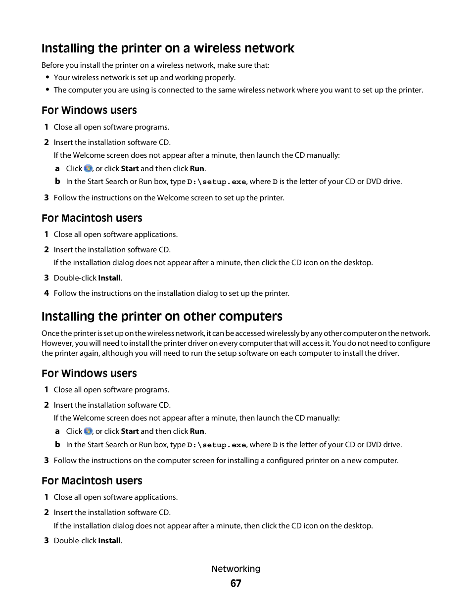 Installing the printer on a wireless network, Installing the printer on other computers | Lexmark 30E User Manual | Page 67 / 144