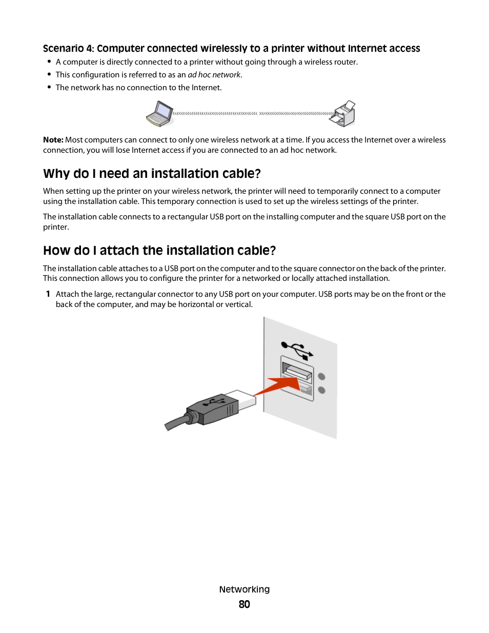 Why do i need an installation cable, How do i attach the installation cable | Lexmark 30E User Manual | Page 80 / 144