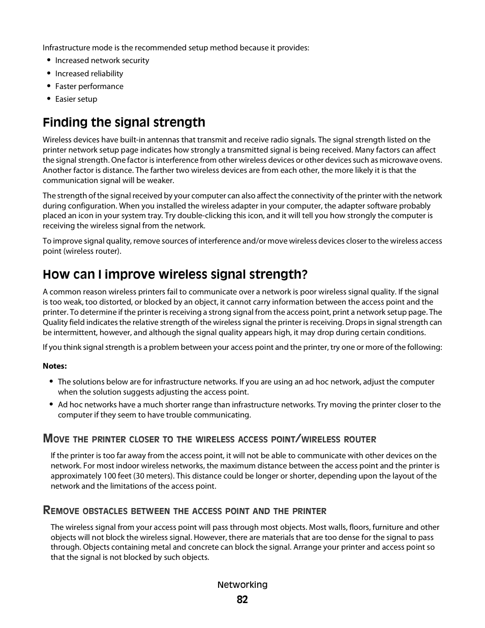 Finding the signal strength, How can i improve wireless signal strength | Lexmark 30E User Manual | Page 82 / 144