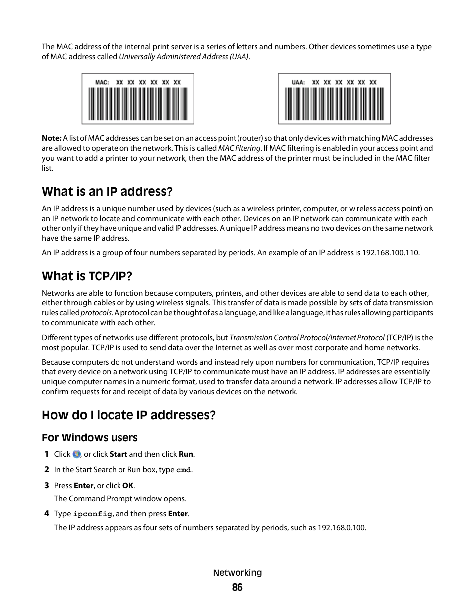 What is an ip address, What is tcp/ip, How do i locate ip addresses | Lexmark 30E User Manual | Page 86 / 144