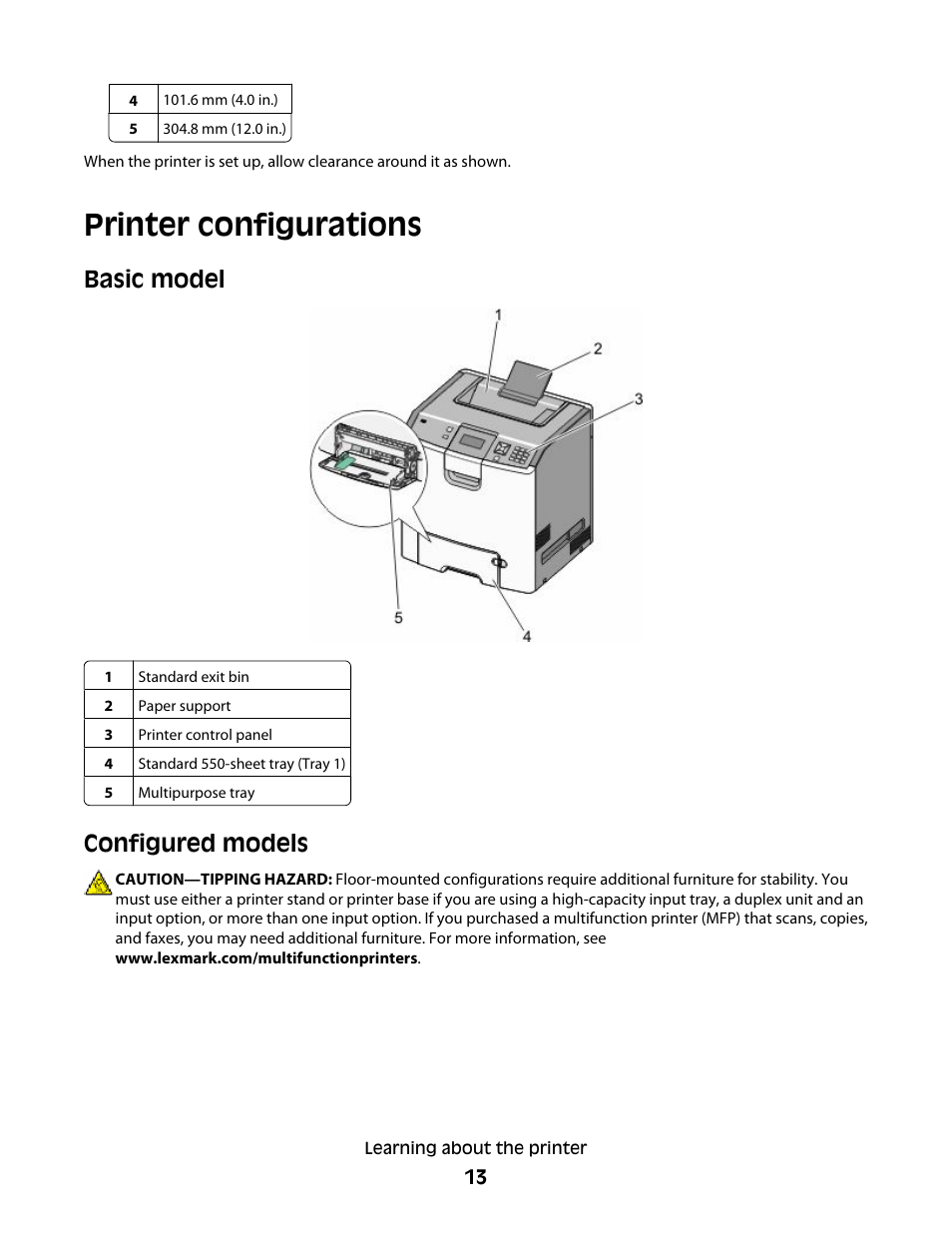 Printer configurations, Basic model, Configured models | Lexmark 280 User Manual | Page 13 / 217