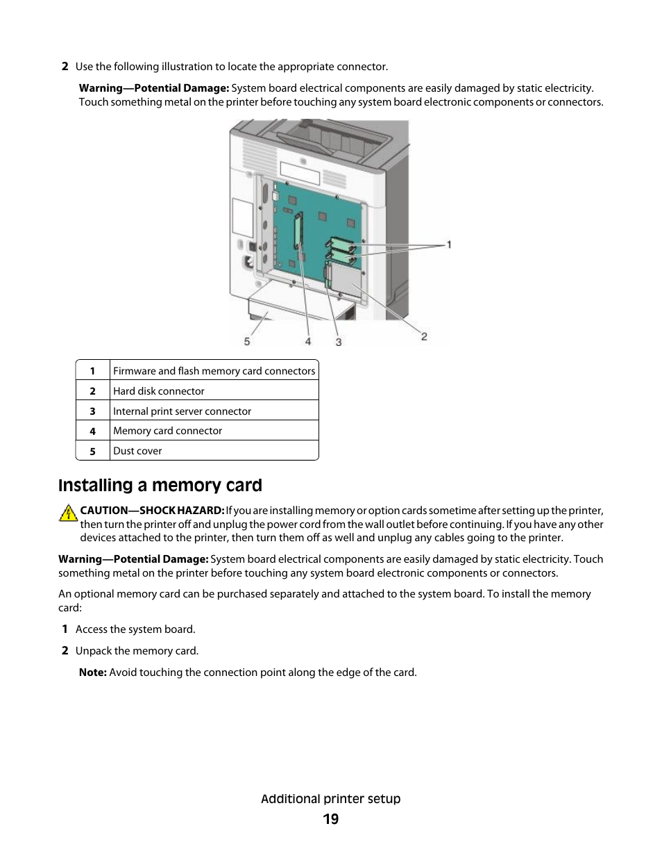 Installing a memory card | Lexmark 280 User Manual | Page 19 / 217
