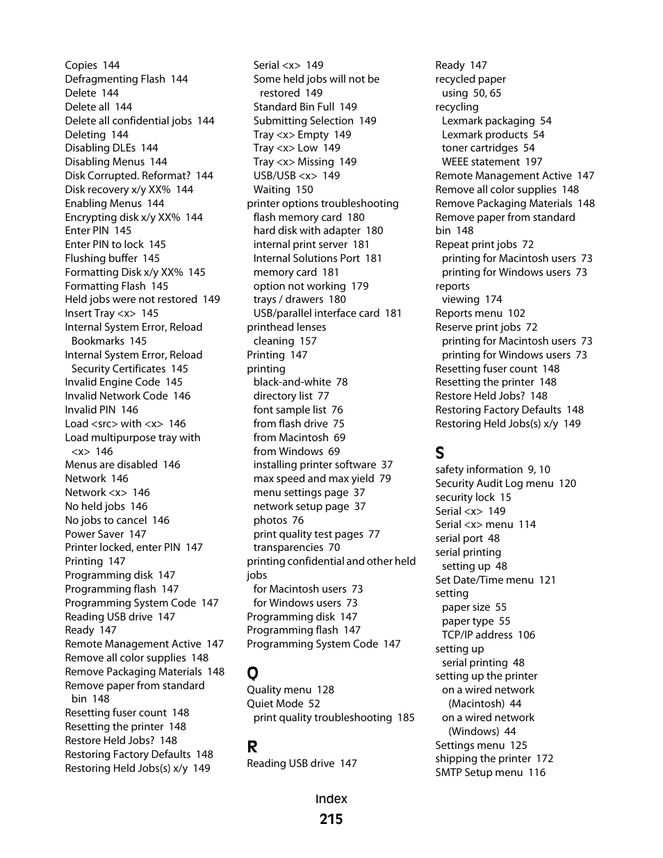 Lexmark 280 User Manual | Page 215 / 217