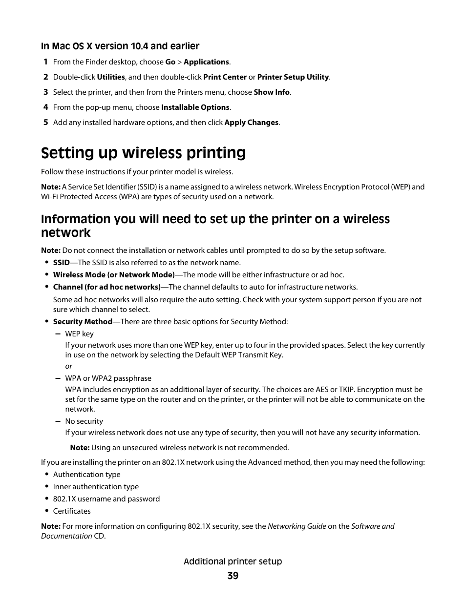 Setting up wireless printing | Lexmark 280 User Manual | Page 39 / 217